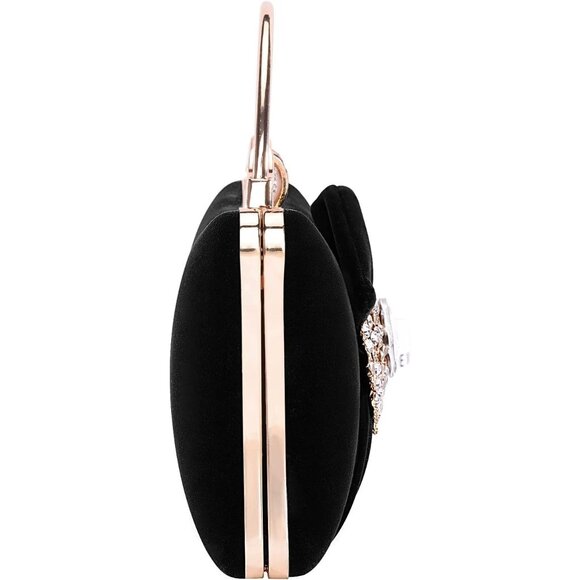 ⚡Women\'s Velvet Black Crystal Flower Closure Rhinestone Embellished Clutch Bag